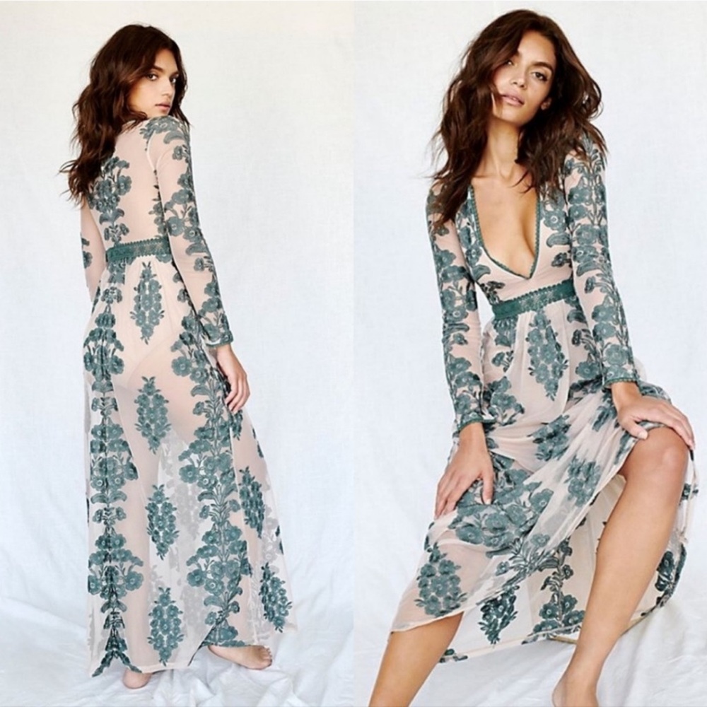 For Love & Lemons Temecula Maxi Dress Moss Green